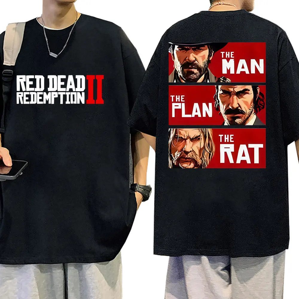 لعبة Red Dead Redemption 2 الجرافيك تي شيرت الرجال النساء موضة خمر قصيرة الأكمام تي شيرت عادية 100% القطن تي شيرت الشارع الشهير
