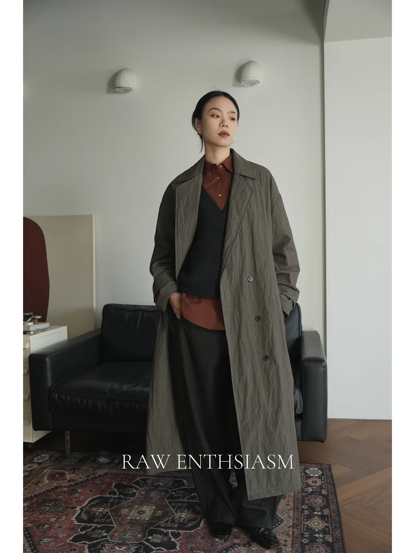 

Длинное хлопковое пальто с двойным поясом и двойным цветом, свободного кроя, для женщин, на молнии, зимнее, прямого силуэта, для повседневной носки