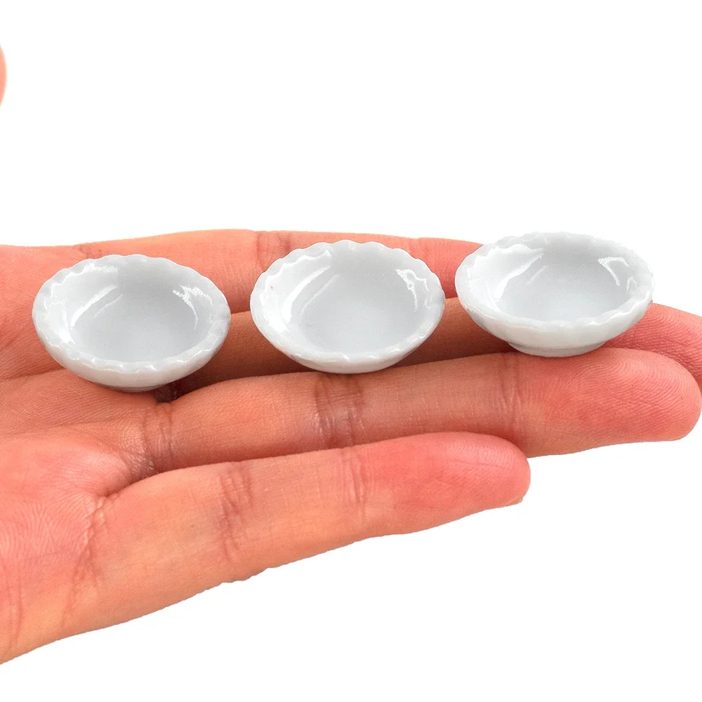 3Pcs 1/12 Dollhouse Miniature Accessories Mini Ceramic Food Plate Simulation Kitchen Dish Toys for Doll House Decoration