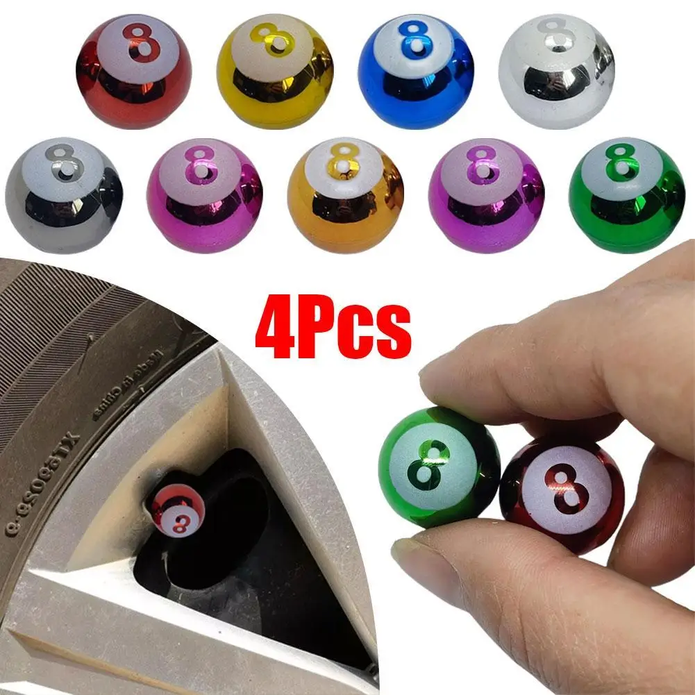 4pcs/set Aluminum Metal Plated Number 8 Ball Shape Car Tire Valve Caps Car Dust Proof Stem Air For Bike/Car/Truck/Motor