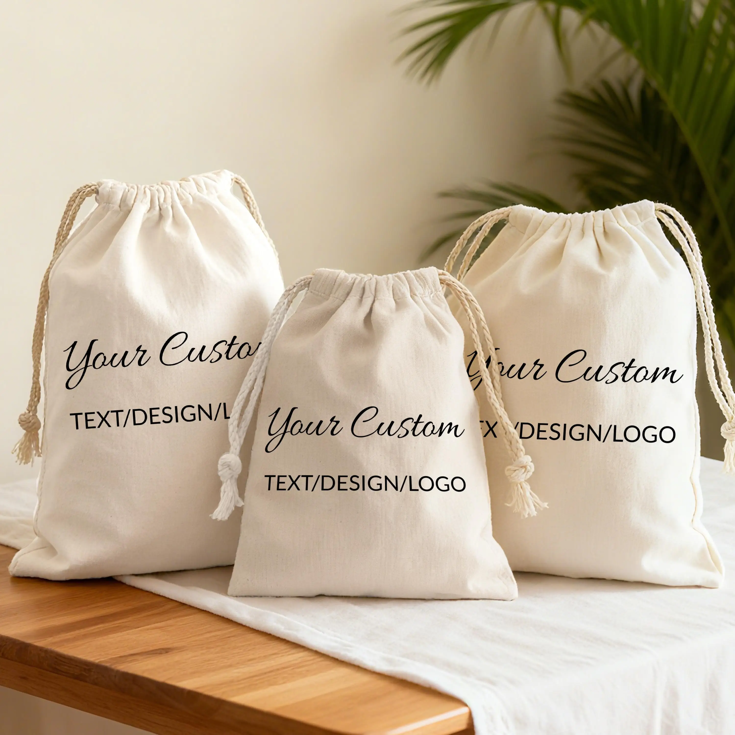 Bulk Natural Cotton Fabric Bag/Organic Cotton Reusable Storage Muslin Bag/Personalized Jewelry Packaging Pouch/Eco Friendly Gift