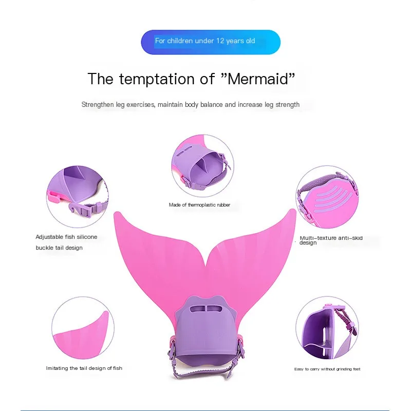 Children Swimming Fins Kids Mermaid Flippers Diving Feet Monofin Whale Tail Silicone Flippers Swimming Gear Accessories