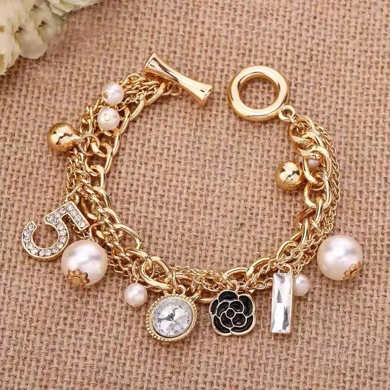 

DHcollections Korean Style Multi-layer Small Flower Number 5 Metal Chain Bracelet Jewelry Handmade