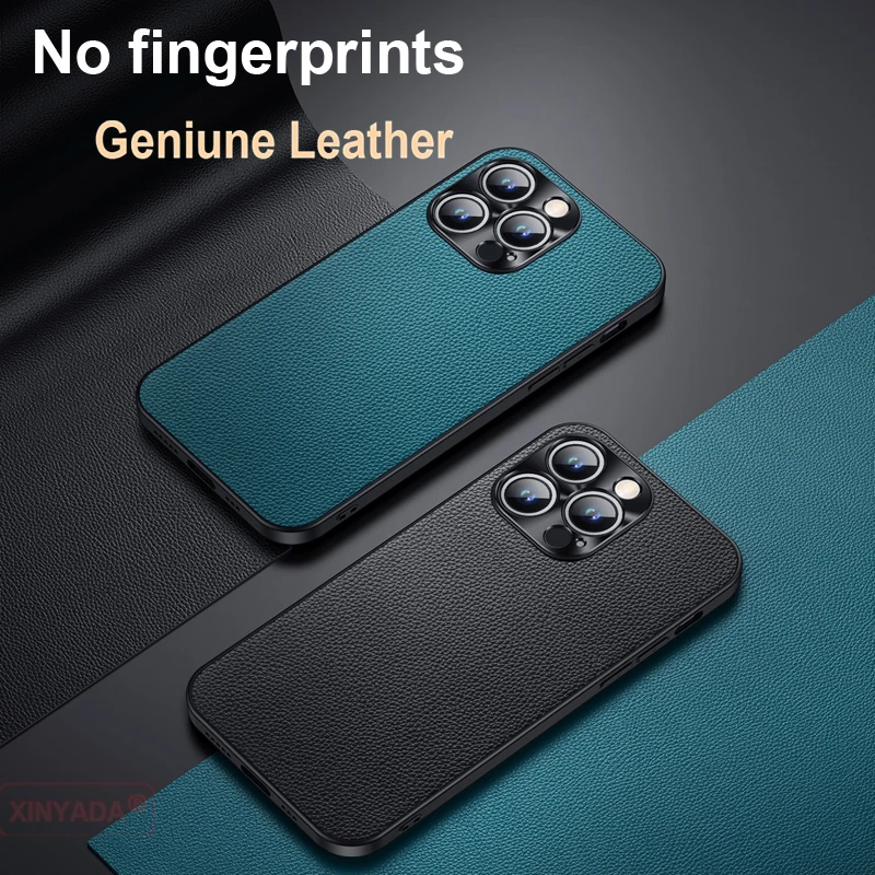 Geniune Leather Phone Case For iPhone 15 Pro Max Cowhide Bumper Cover For iPhone 15 Pro Max iPhone15 Case Back Shell Armor Skin