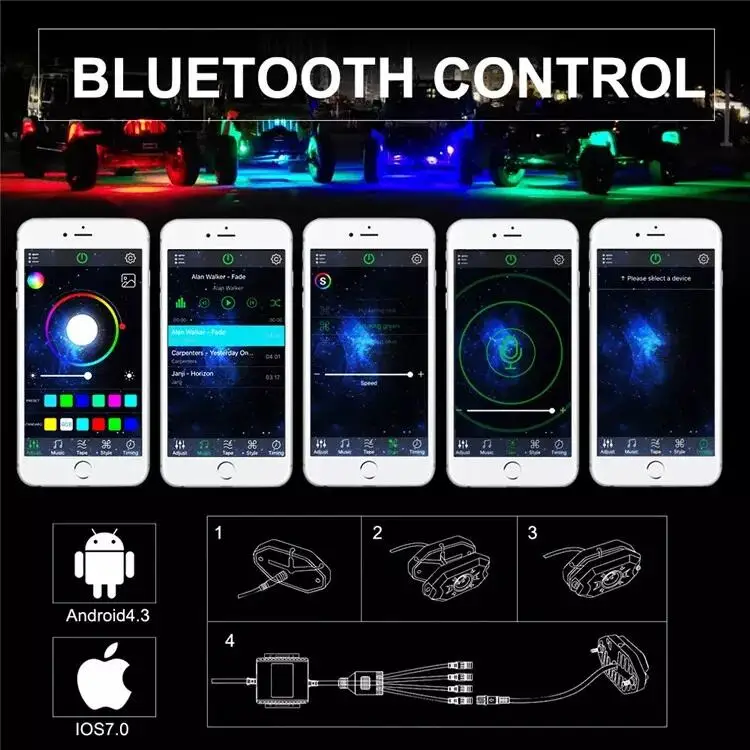 12 PODS IP67 waterproof Color Changing RGB APP 12V 24V LED Rock Light Truck Off Road Vehicle Bottom Chassis Lights