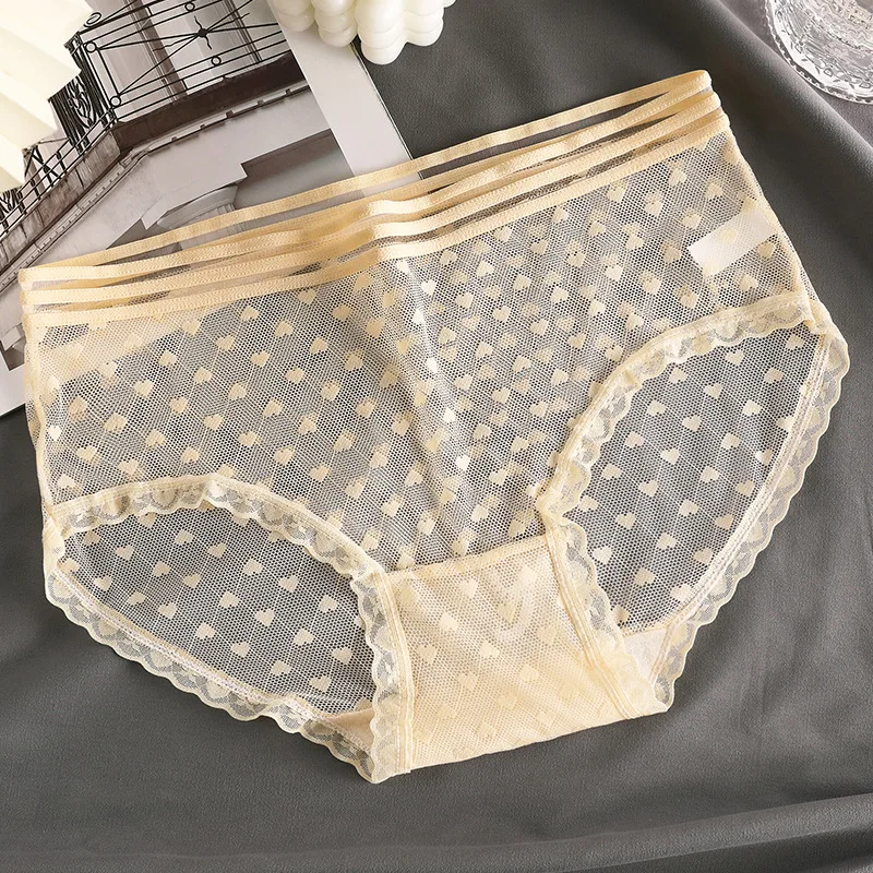 

Translucent lace underwear for women's summer sexy girl mesh breathable and seamless cotton triangle shorts for women