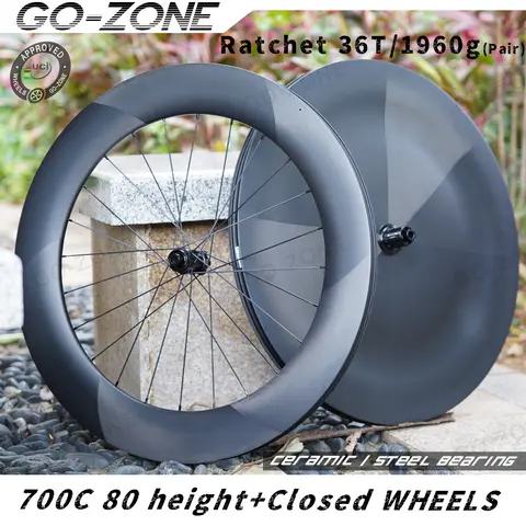 Road Wheels 700c Carbon 80mm Height + Closed 700c Road Light Carbon Wheels Disc Brake Ratchet 36T Normal / Ceramic Clincher Tubeless UCI Bicycle Wheel