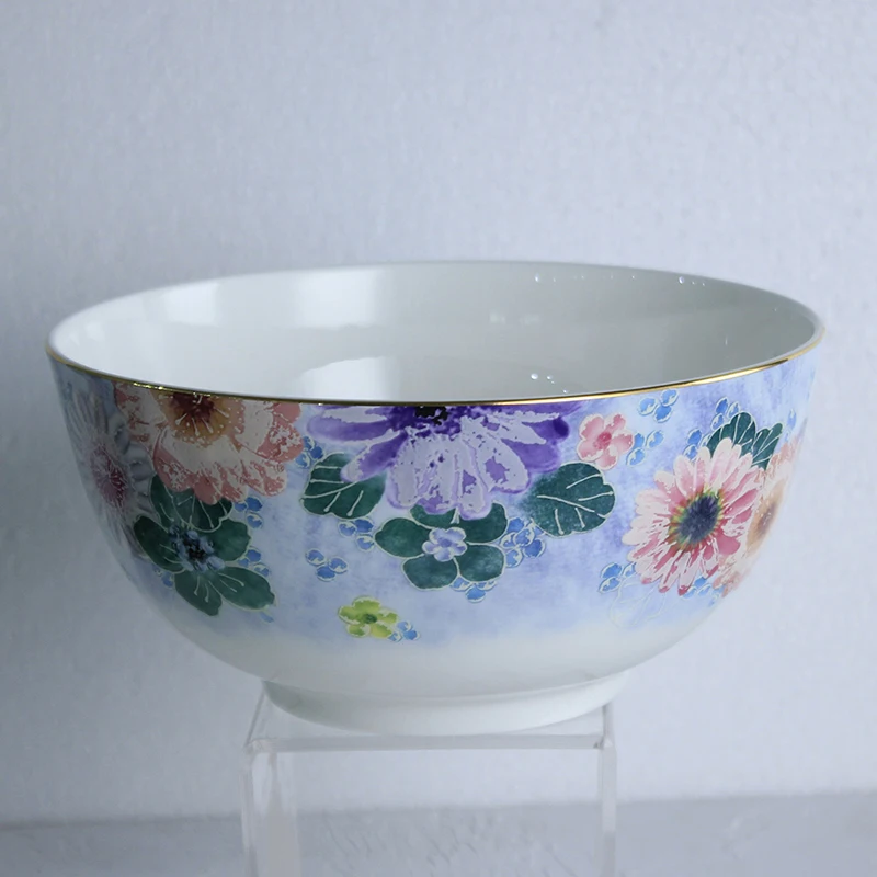 8 Inch Salad Bowl Large Beautiful Flower Pattern Fine Bone China Soup Bowl Kitchen Utensils and Tableware