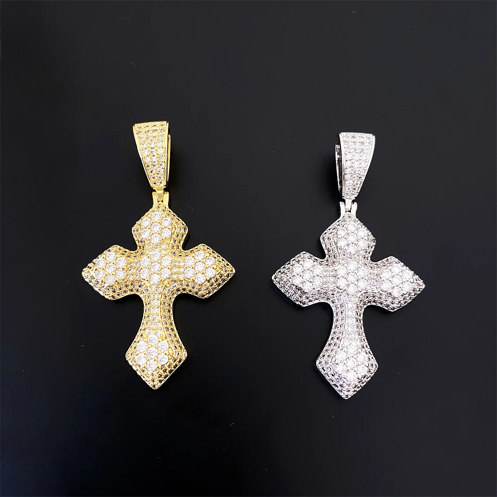 

Hiphop Iced Out 5A Zircon Cross Pendant 14k Gold Plated Fine Jewelry Rapper Religious Pendant Necklace & Stainless Steel Chain