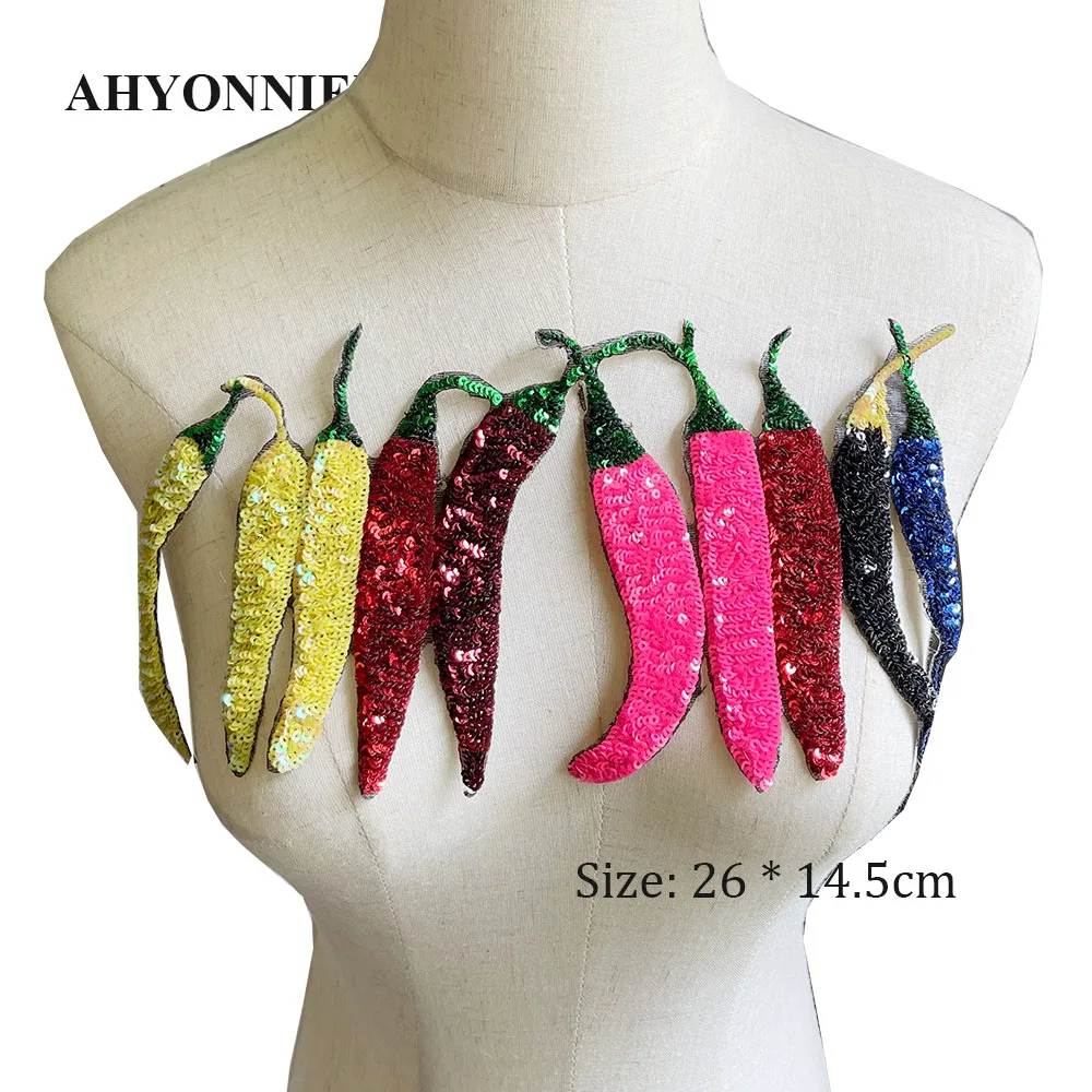 1 PCS Large Chilli Patch Sequin Embroidery Fashion Clothes Applique DIY Clothing Decoration Iron On Sequins Patches for Clothes