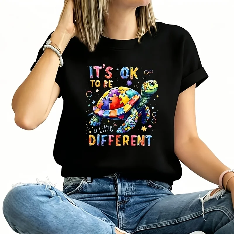 Autism Awareness It's Ok to Be Different Turtle Graphic Women's Plus Size T-Shirt 100% Cotton 220g