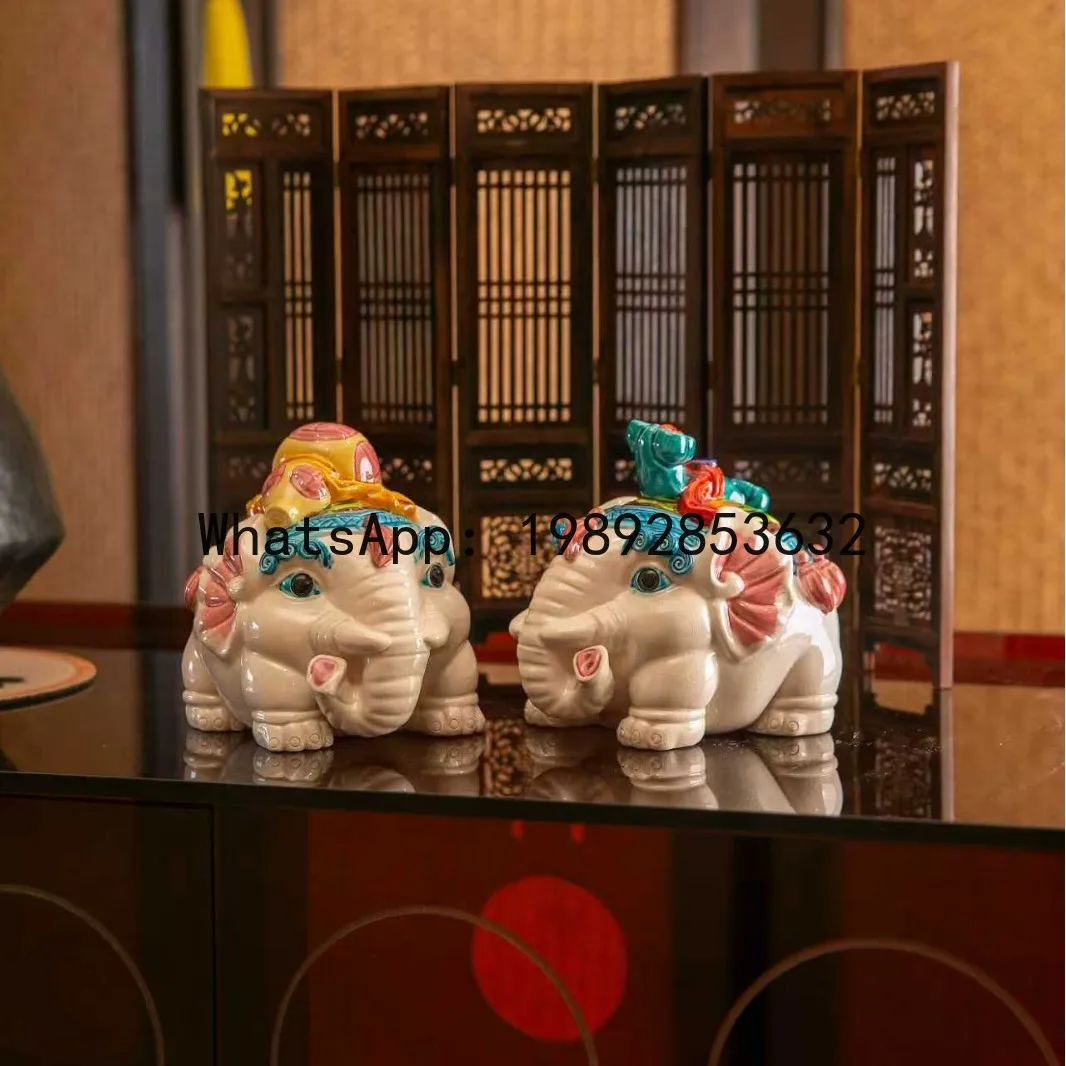 ZZ annual meeting gift set auspicious Sanbao Guochao merchandise handmade home mid-to-high-end ceramic elephant ornament