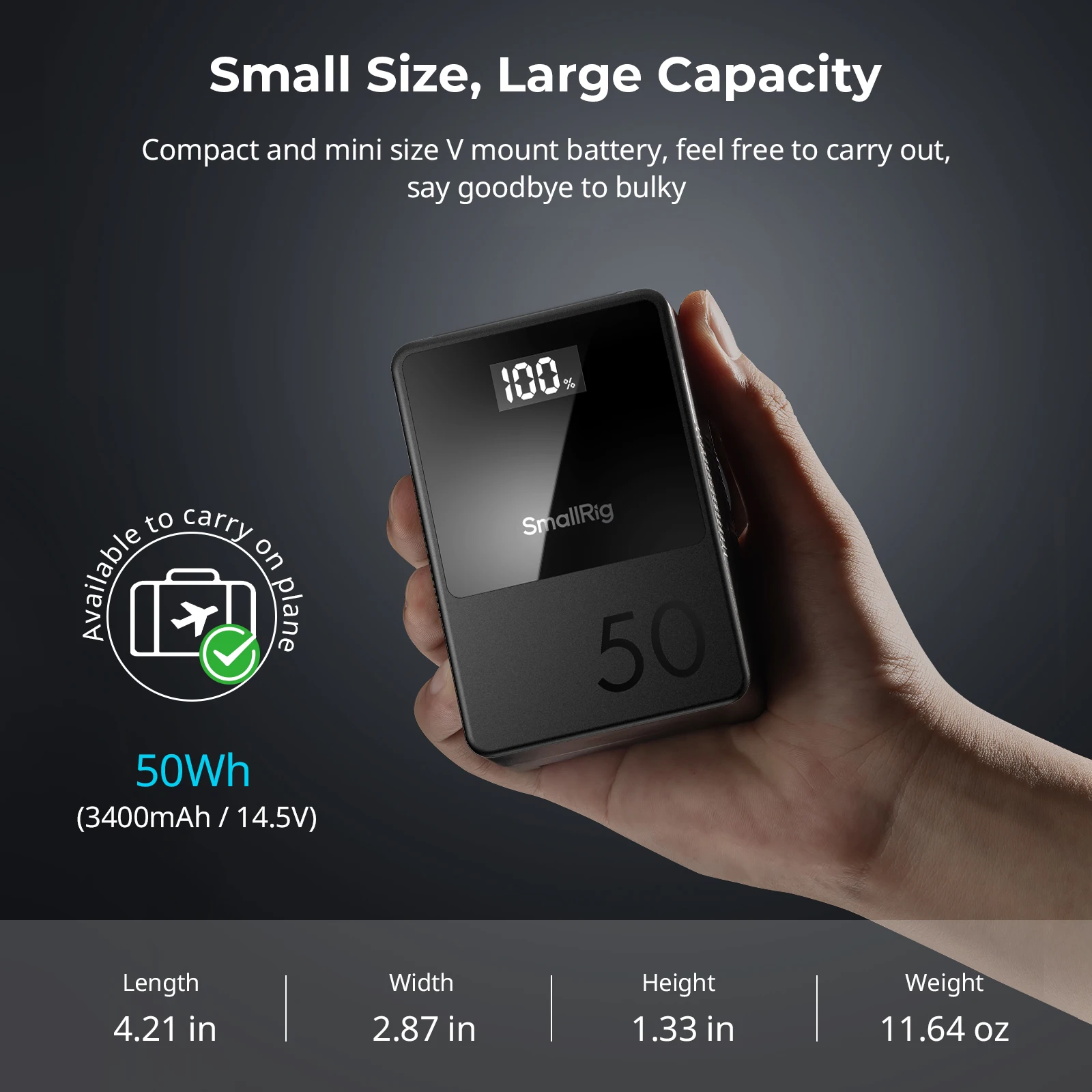 Smallrig-カメラ,スマートフォン用のポータブルVロックバッテリー,USB-C mAh,3400ポート,45W,vb50