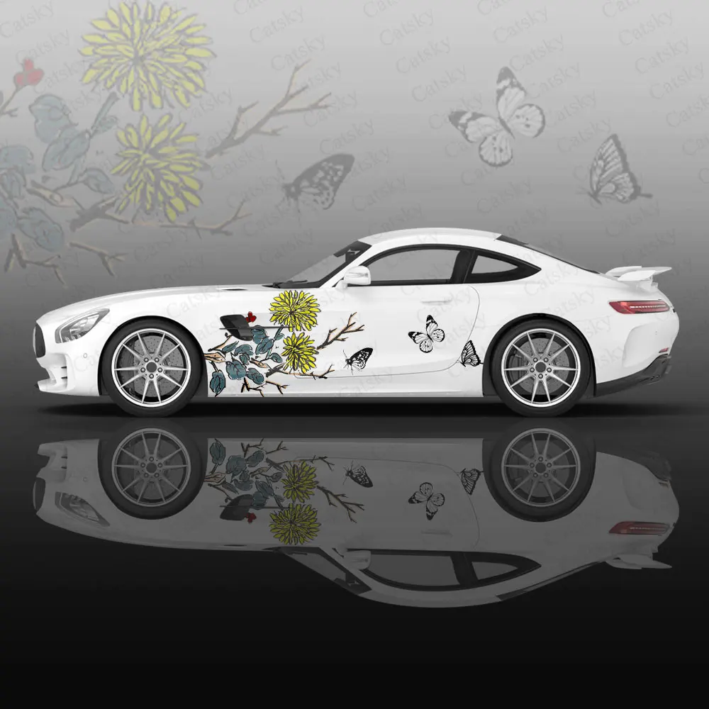 

Chinese Style Chrysanthemum Car Vinyl Wraps Decal Self-adhesive PVC Sticker Suitable for Trucks SUV Decor Auto Accessories Gift