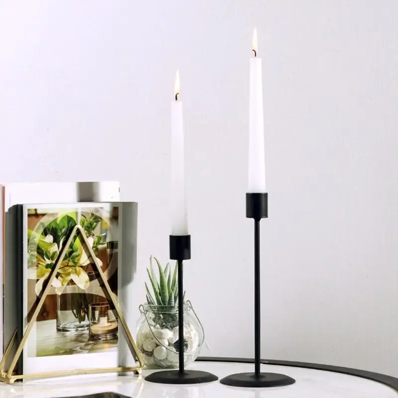 2 PCS Black Metal Candlesticks Holder for Taper Table Desktop Table Home Decor Church Gift