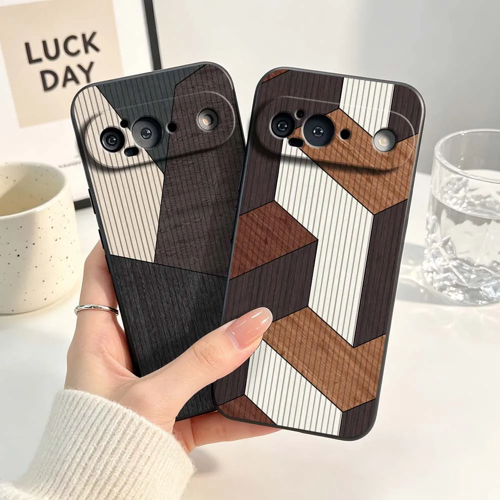 Vintage Holzmaserung-Muster für Google Pixel 6 6A 7 7A 8 8A 9 10 10A Pro XL 2024 5G Schwarze Weiche Silikon-Handyhülle