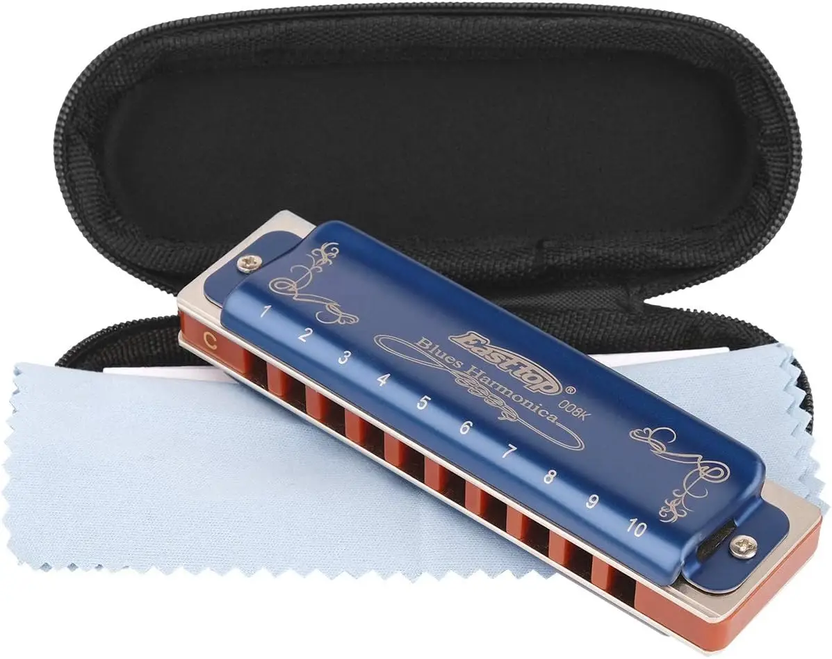 

Harmonica Key of C 10 Hole 20 Tone with Case & Cleaning Cloth for Blues Folk Pop Classical Jazz Country Rock