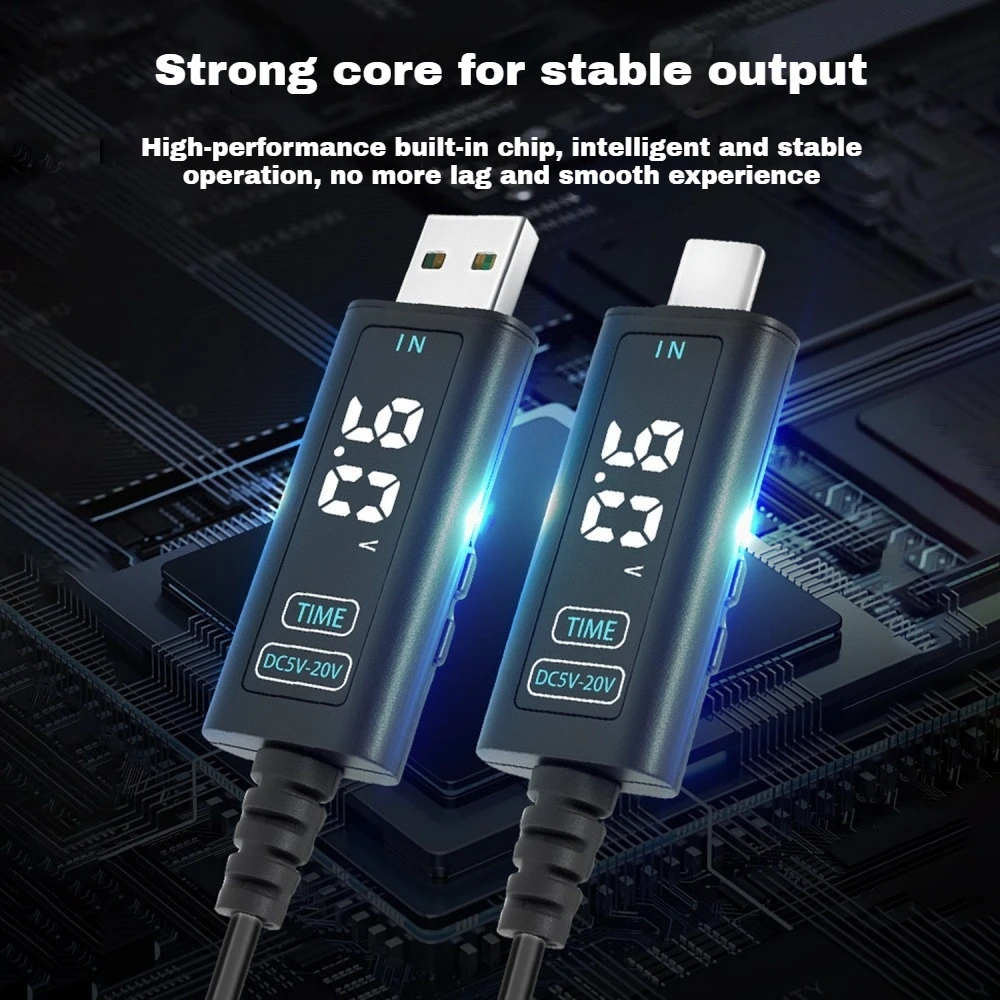 

USB/Type-C To DC Converter Cable 12V 20V Adjustable Voltage with Memory Function For Optical Modem Router Laptop Fast Charging