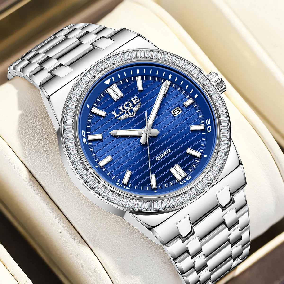 

LIGE Luxury Men Watches Business Top Brand Man Wristwatch Waterproof Luminous Diamond Quartz Watch High Quality Calendar Clock