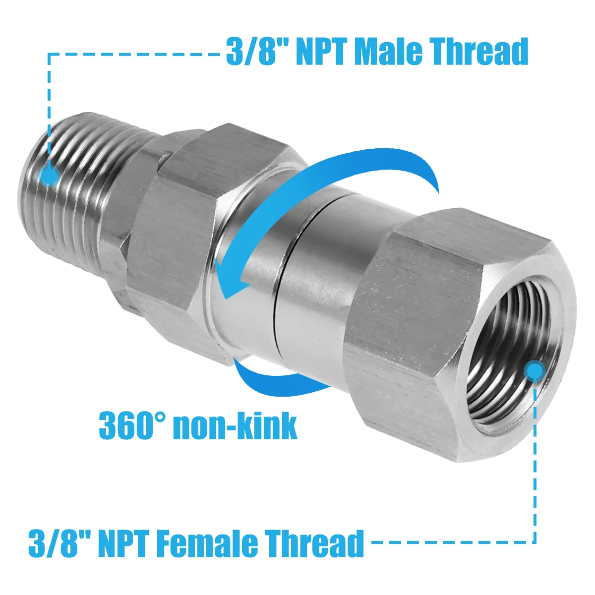 2Pcs Pressure Washer Swivel Fitting 3/8inch NPT Thread Male to Female Connector Joint 5000PSI Anti-Kink 360° Hose Connector