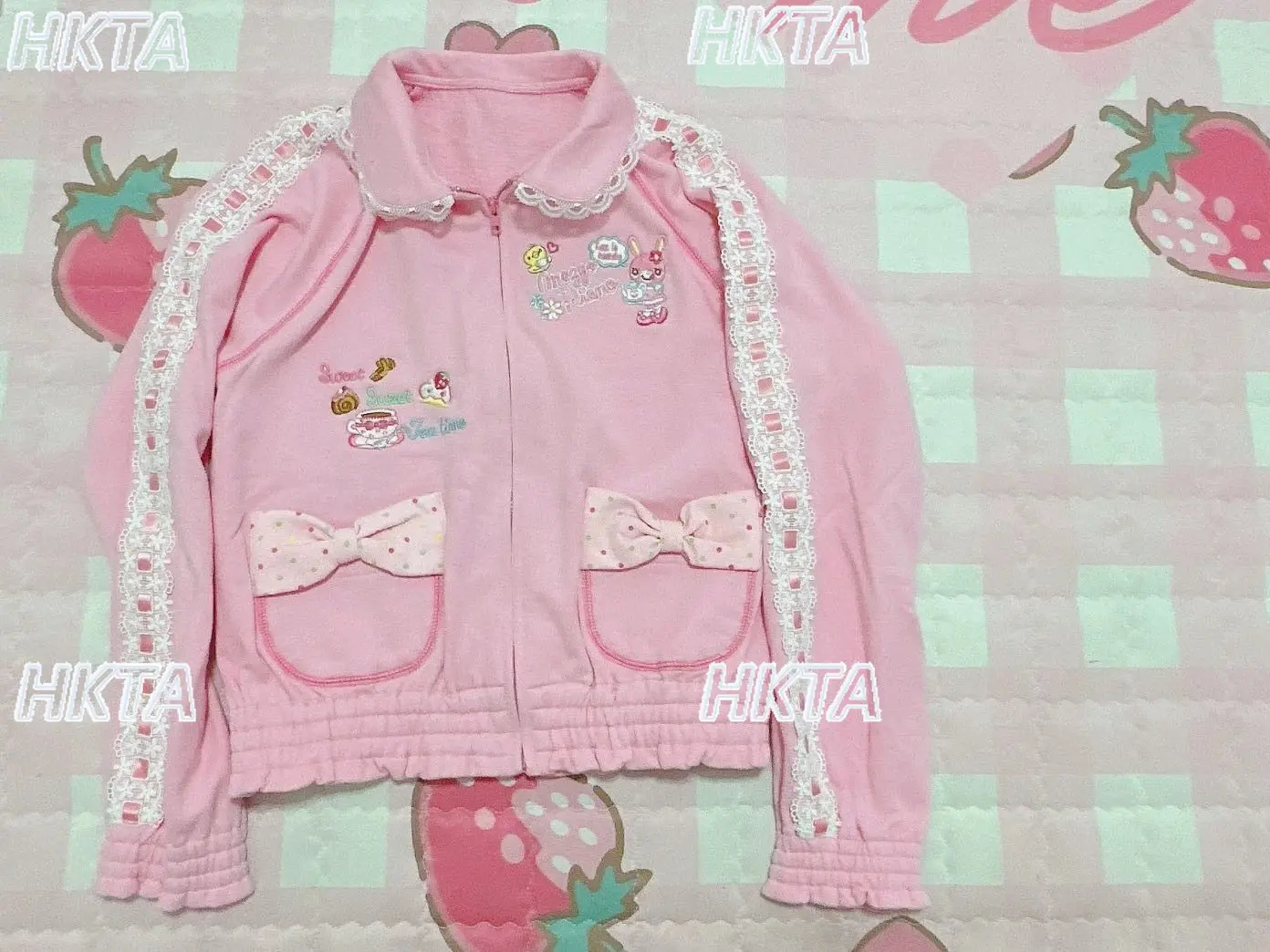 

Japanese Sweet Subculture Top Coat Lolita Hoodies Kawaii Cute Cartoon Letter Embroidery Polka Dot Lace Bow Loose Jackets Women