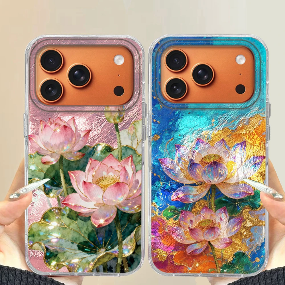 Koreanische Lotusblume INS Mädchen Luxus Frauen Handyhülle für iPhone 17 Air 16 16e 15 14 13 12 Pro Max 7 8 Plus X XS XR SE 2022 Abdeckung