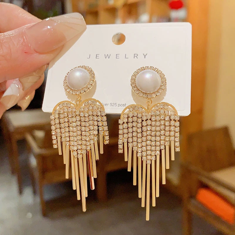925 Silver Needle Korean Fashion Crystal Heart Tassel Earrings For Women Jewelry 2026 Trending New Luxury Women's Drop Earrings - view 4