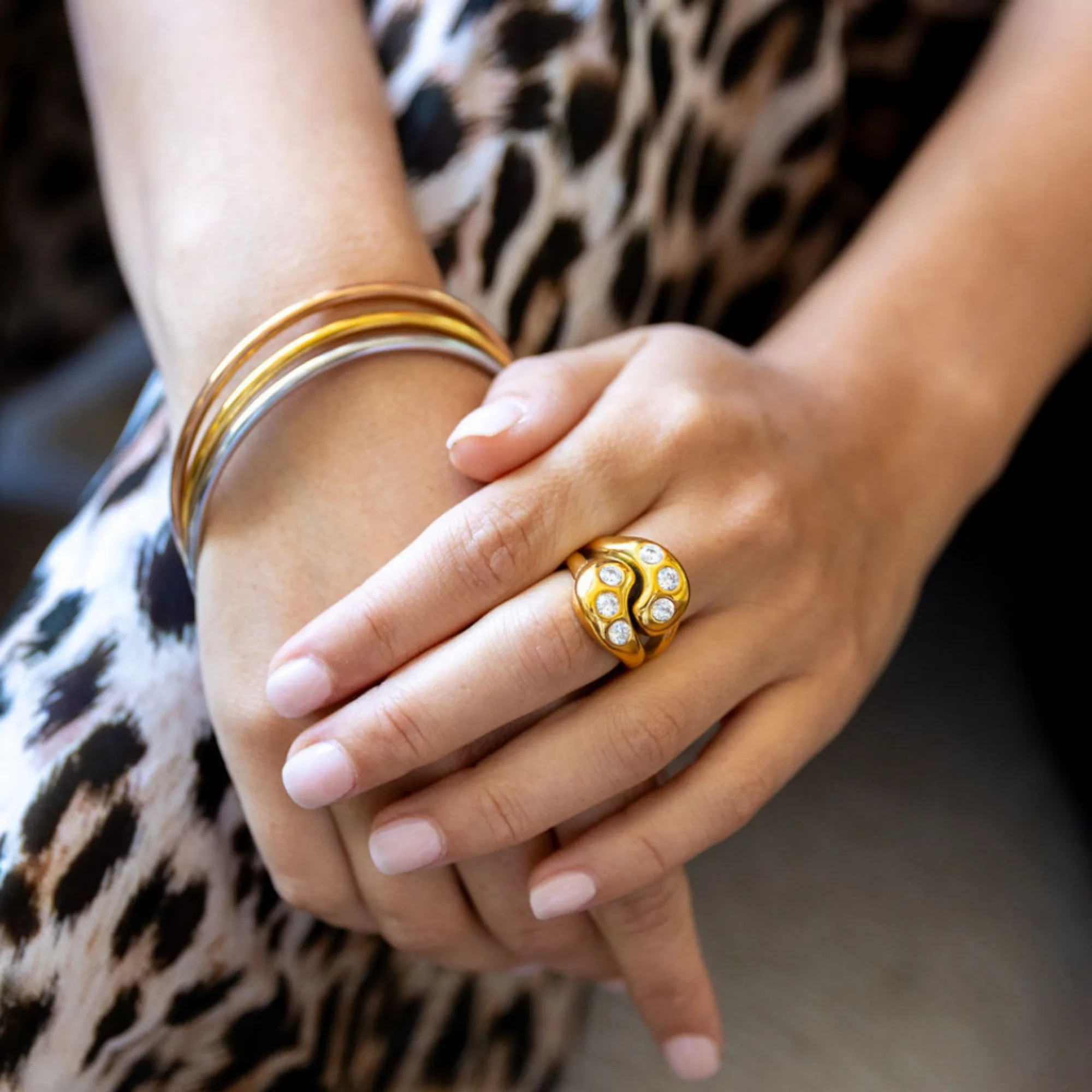 

Vintage Luxury Stainless Steel 18K Gold Chunky Staggered Water Drop Colorful Zircons Rings Boho Tarnish Free Waterproof Jewelry