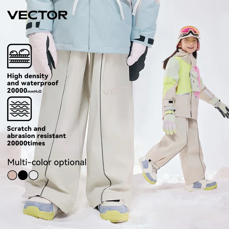 VECTOR Children Wide Ski Pants for Boys Girls Outdoor High Quality Windproof Waterproof Warm Snow Trousers Winter Ski Snowboard