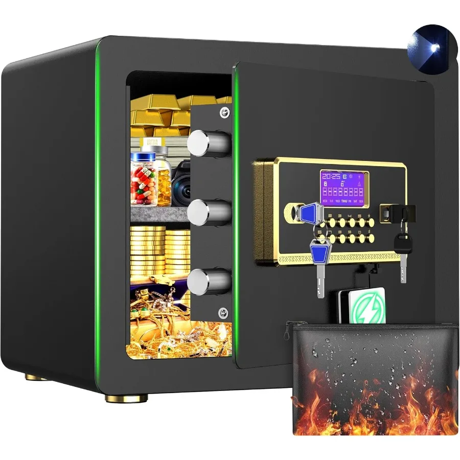 Home Safe mit digitalem Tastatur-Alarmsystem für die Schmuck- und Bargeldaufbewahrung mit verstellbaren Regalen, LED-Licht, feuerfest und wa