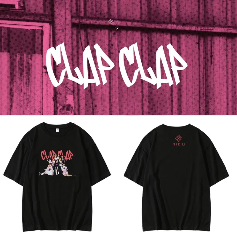 Camiseta de algodón de corte holgado NiziU Concert Album CLAP CLAP, camiseta de manga corta de verano, estilo casual, cuello redondo, estampada