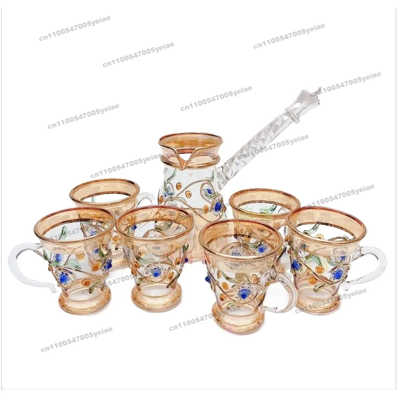 Handmade Glass Teacup Set 7-piece Set Egyptian Specialty Boutique Transparent