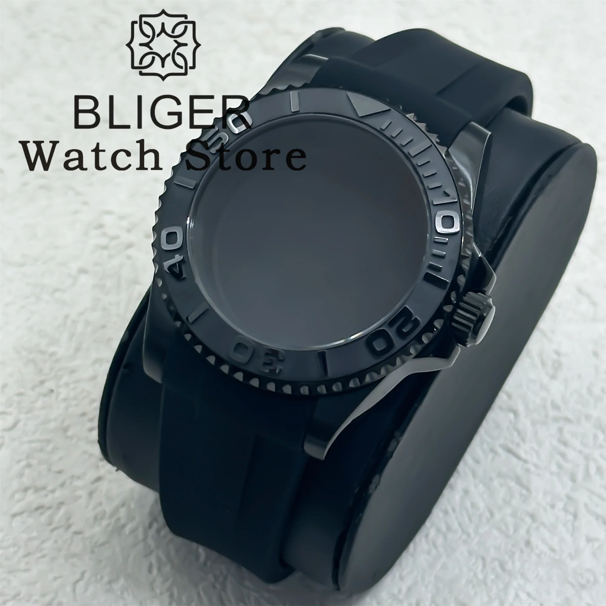 40mm Black PVD NH35 Watch Case Rubber Strap Sapphire Glass With 120 clicks Waterproof Fit NH34 NH35 NH36 ETA2824 PT5000 Movement
