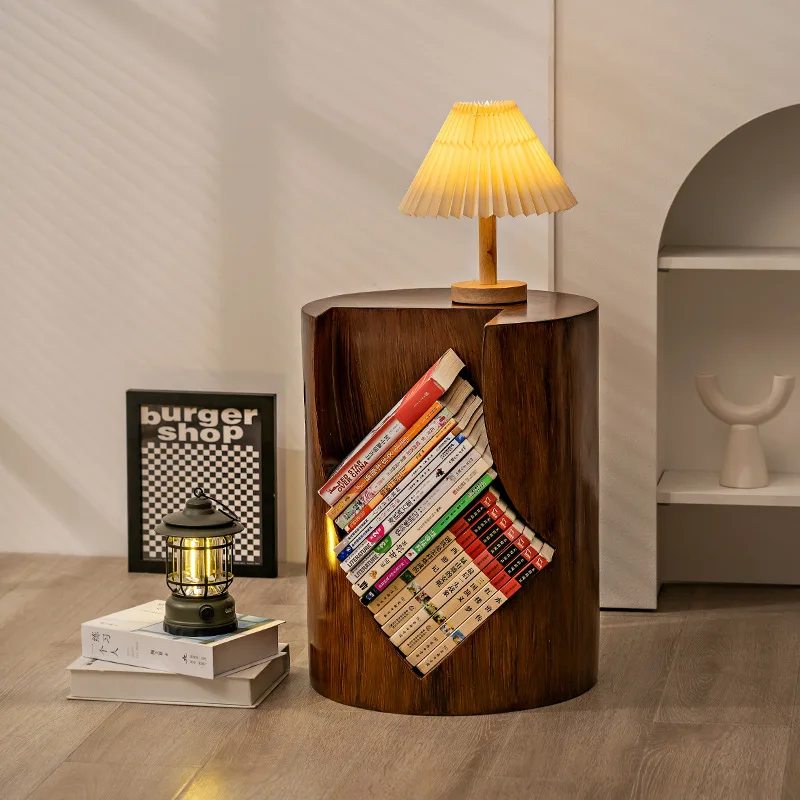LMM minimalist creative tree stump side table storage low bookcase wabi-sabi style coffee table