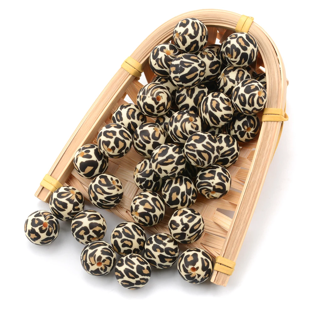 LOFCA 10pcs Leopard Hexagon  Silicone Loose Beads Teething Beads DIY Chewable Teething Beads BPA Free Baby Teethers