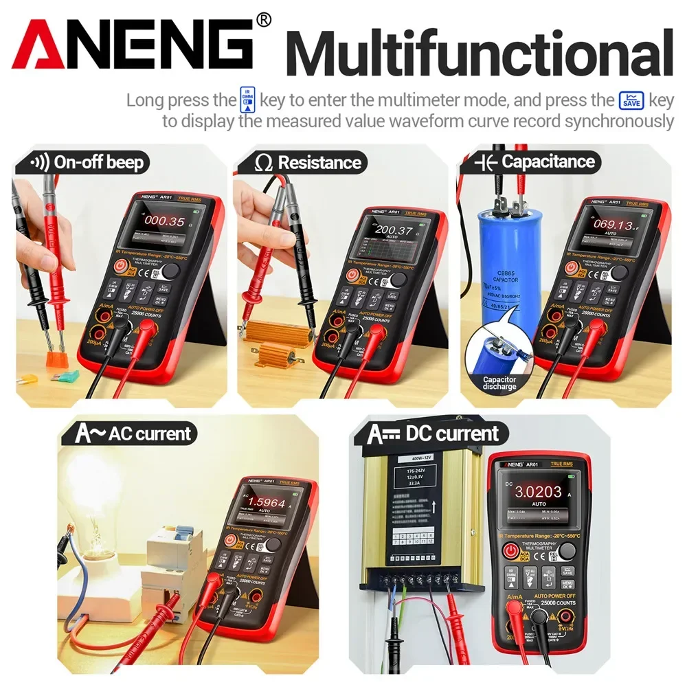 Thermal Imaging Multimeter  ANENG AR01 2 in 1 infrared Thermometer Electrical Tester AC/DC Voltage Current Thermal Imager Tools