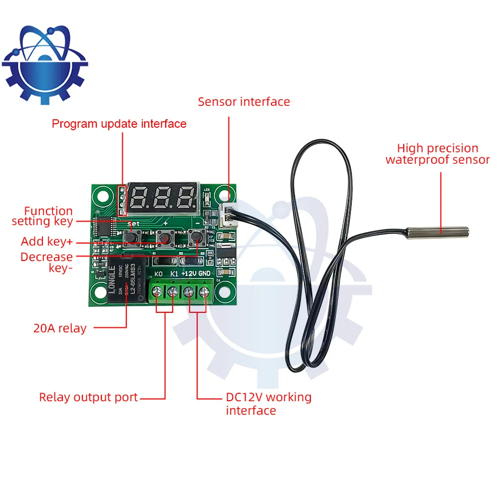 Thermostat numérique W1209 DC 12V, lumière bleue/rouge, LED, interrupteur de contrôle de température, contrôleur de température, Therye.com Tech