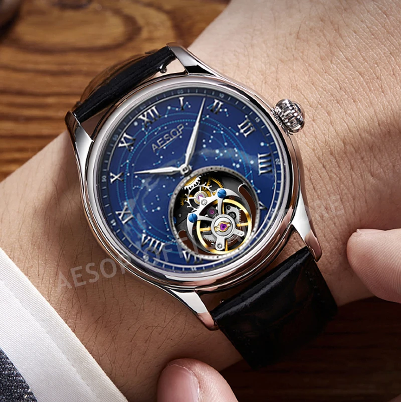 AESOP Original Flying Tourbillon Movement Watch for Men Mechanical Skeleton Tourbillon Mens WristWatches Sapphire Official Store