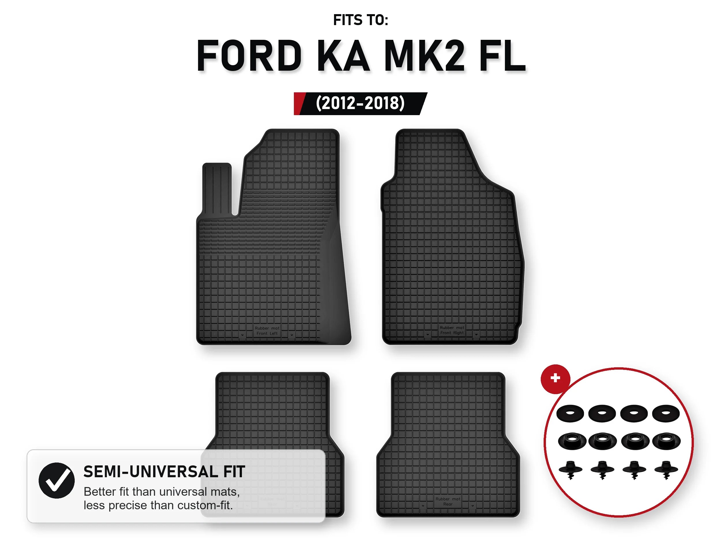 Vloermatten voor: Ford Ka Mk2 Fl 2012-2018 Hatchback 4 stuks Ze Stoperami