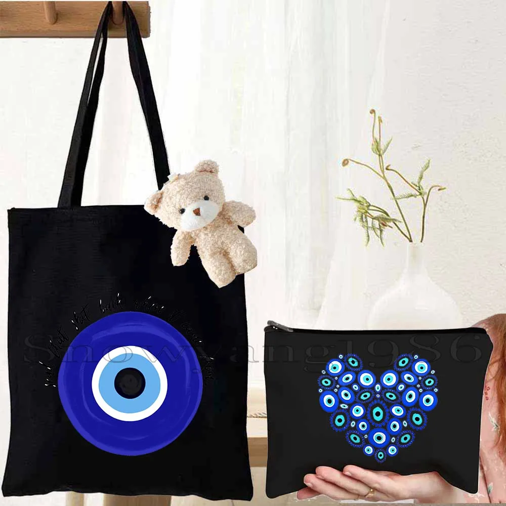 

3PCS Nazar Good Luck CRETE GREECE Mati Blue Evil Eye Charm Amulet Love Heart Protection Colorful Amulet Mandala Tote Bag Handbag