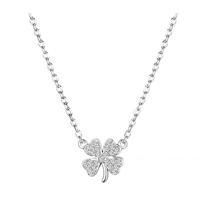 2022 Fashion Lucky Four Leaf Clover Pendant Necklace Korean Trendy Women Crystal Clavicle Chain Necklace Girlfriend Gift