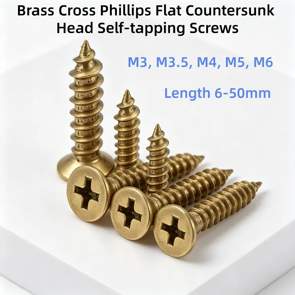 Cross Recessed Phillips Brass Countersunk Head Self-tapping Screw M3 M3.5 M4 M5 M6 Wood Fiberboard Furniture Fixing Bolt