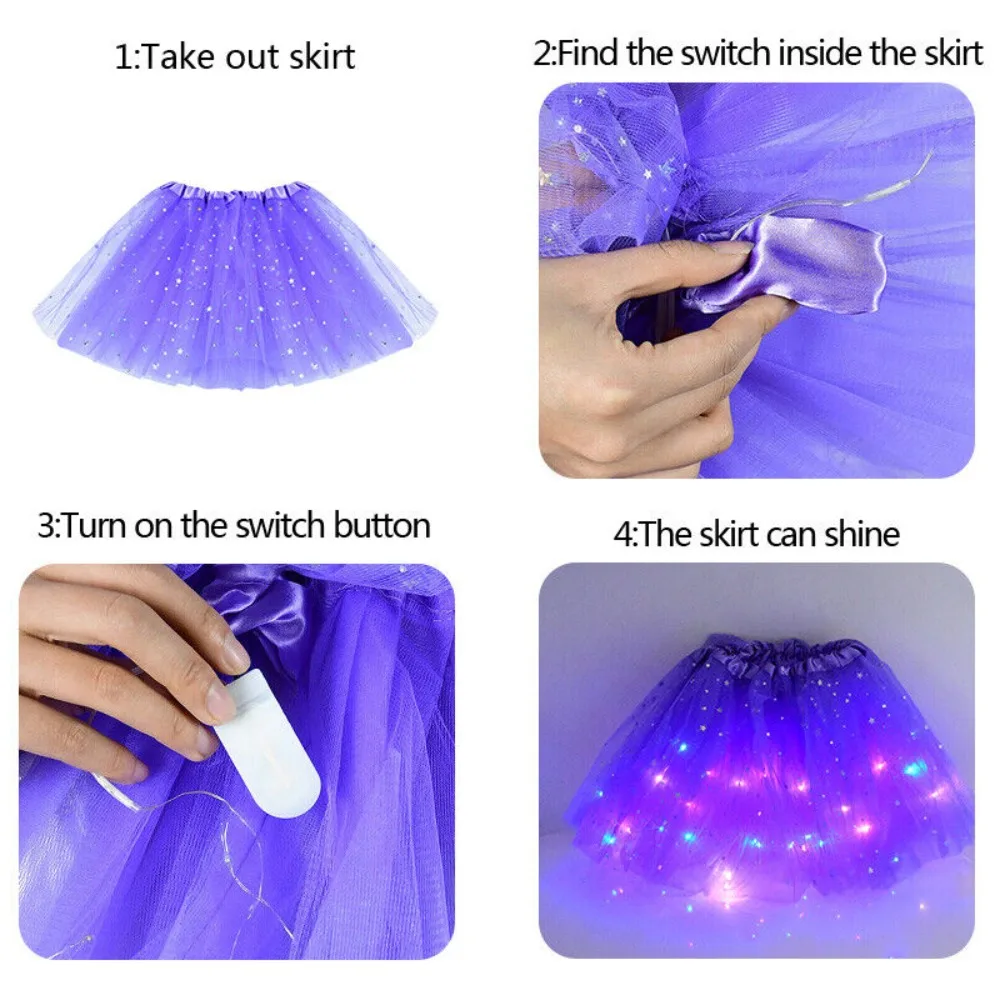 Light Up Girls LED Glow Tutu Star Stage Dance Skirt Princess Christmas