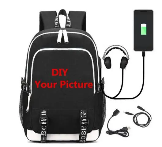 

Customize DIY Style Your Picture Rucksack Bag w/USB Fashion Port and Lock & Headphone Travel Shoulder Laptop Bag Packbag Love