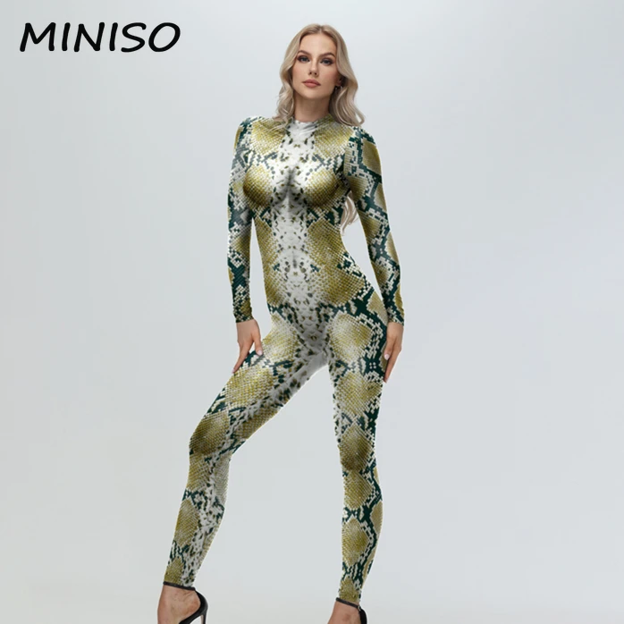 

MINISO Cosplay Snake Pattern Jumpsuits Women Clothing Halloween Carnival Fancy Dress Bodysuit Animal 3D Printing Costume Zentai