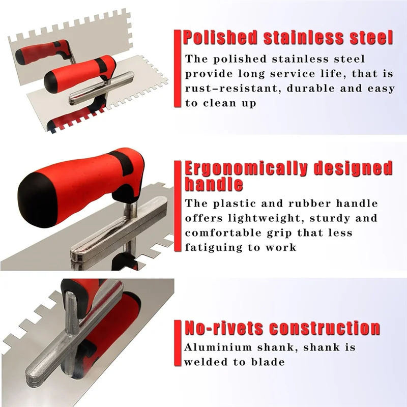 

AB41-Tile Tools Stainless Steel Square Notched Trowel Set Grout Float Andgrout Sponge Tile Installation Tools