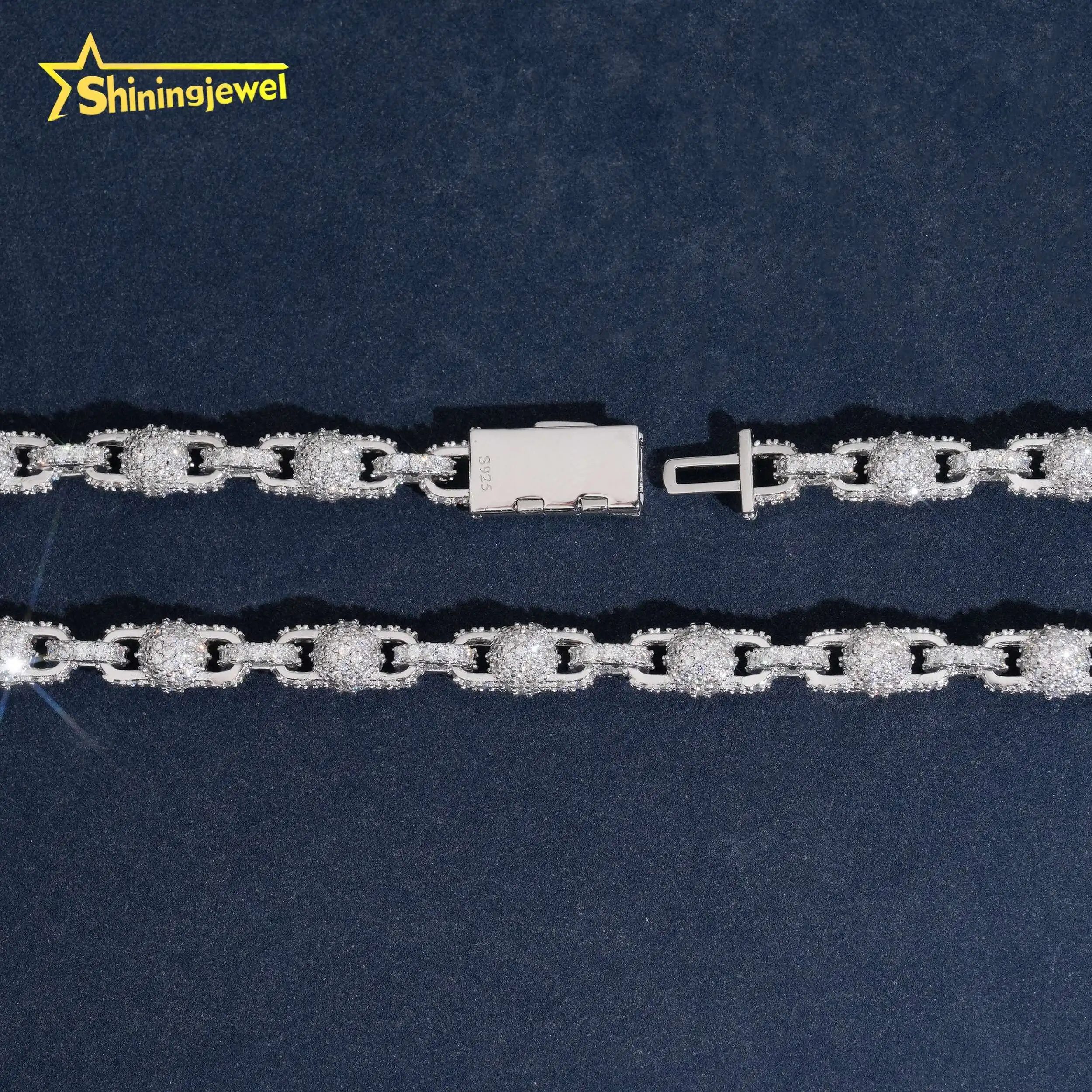Fully Iced Out Jewelry 8mm Diamond Ball Link Chain 925 Silver Moissanite Chain VVS Chain Hip Hop Men Cuban Link Chain...