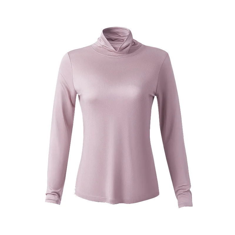 New Knitted Silk Thermal Tops Women Turtleneck Basic Bottom Shirts for Women Mulberry Silk T-shirt Warm Ropa Termica Para Mujer