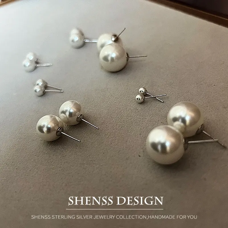 Imitation Shell Pearl Stud wedding Earrings 4mm-16mm 925 Sterling Silver Earring For Women Fashion Classical Style