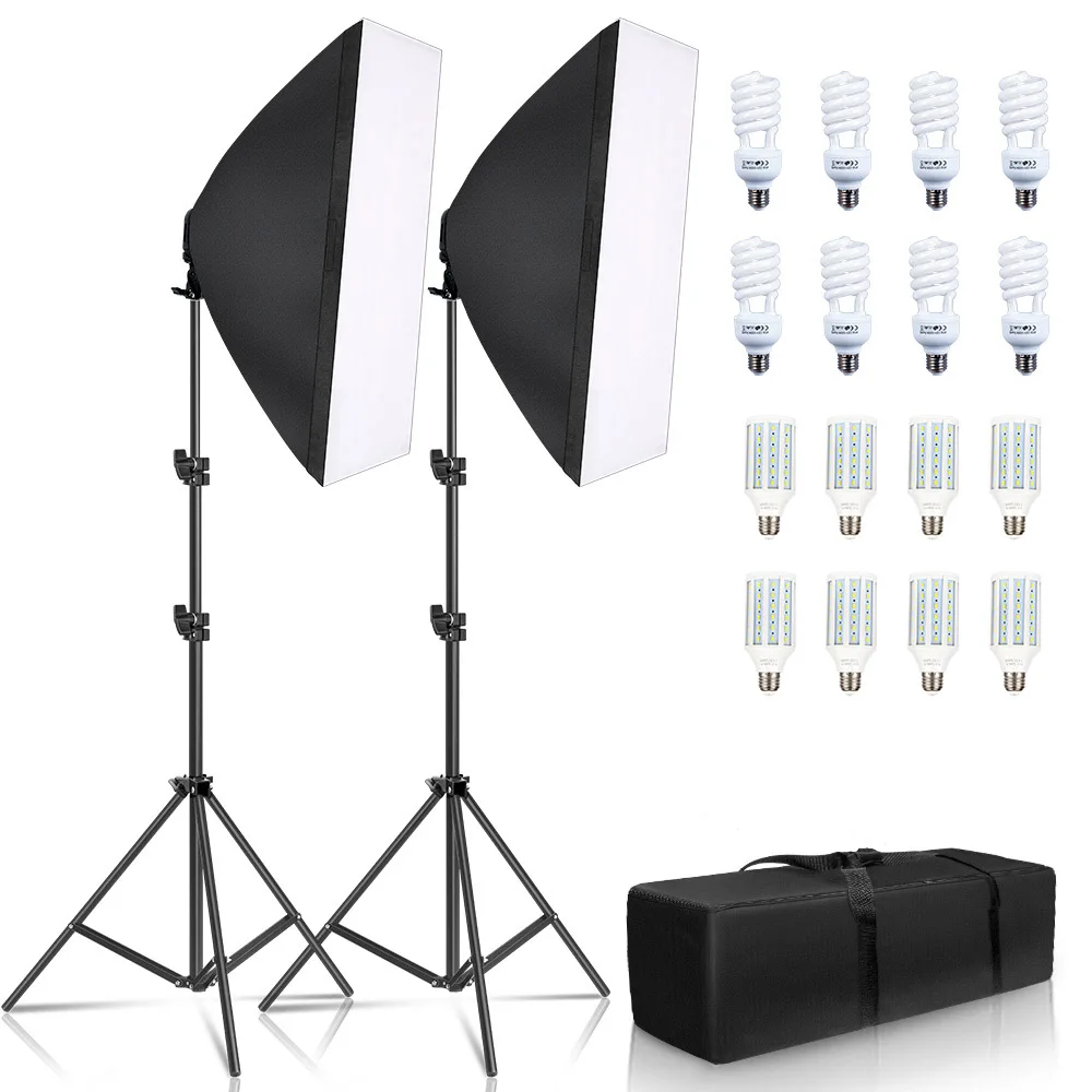 Softbox Lighting Kit 50x70cm Photography Continuous light box For Photo Studio With 8PCS E27 Socket Lighting Bulbs